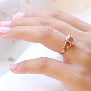 2.76 Ct Light Champagne Sapphire Ring in 14k Rose Gold Cushion Bezel Ring, Size 6.25