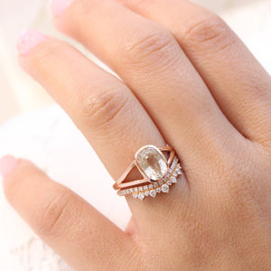 2.76 Ct Light Champagne Sapphire Ring in 14k Rose Gold Cushion Bezel Ring, Size 6.25