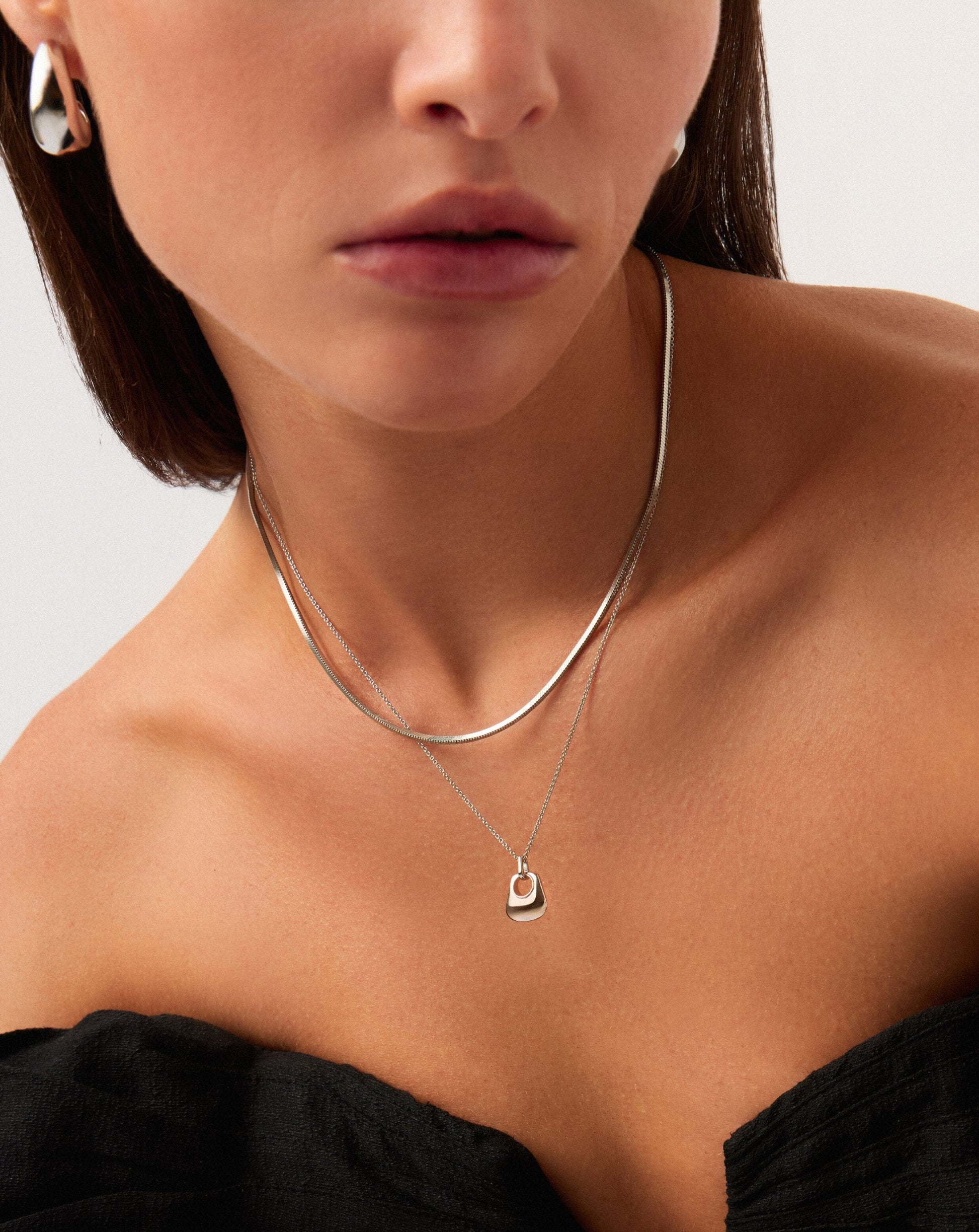 Stylist Short Square Snake Chain Necklace In Sterling Silver