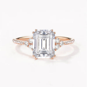 Classic Emerald Cut Moss Agate & Moissanite Cluster Engagement Ring