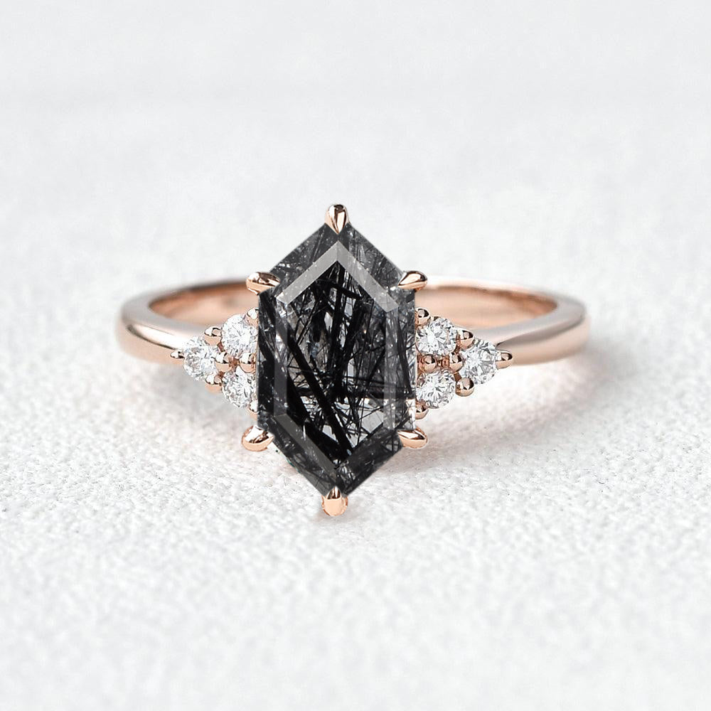 Vintage Hexagon Moss Agate 3 Stone Engagement Ring - Nova
