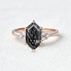 Vintage Hexagon Moss Agate 3 Stone Engagement Ring - Nova