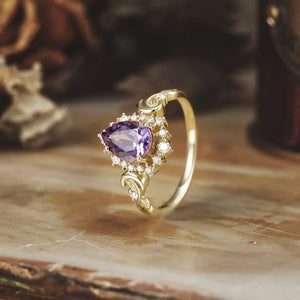 Luna’s Laurel | Purple Sapphire Halo Engagement Ring