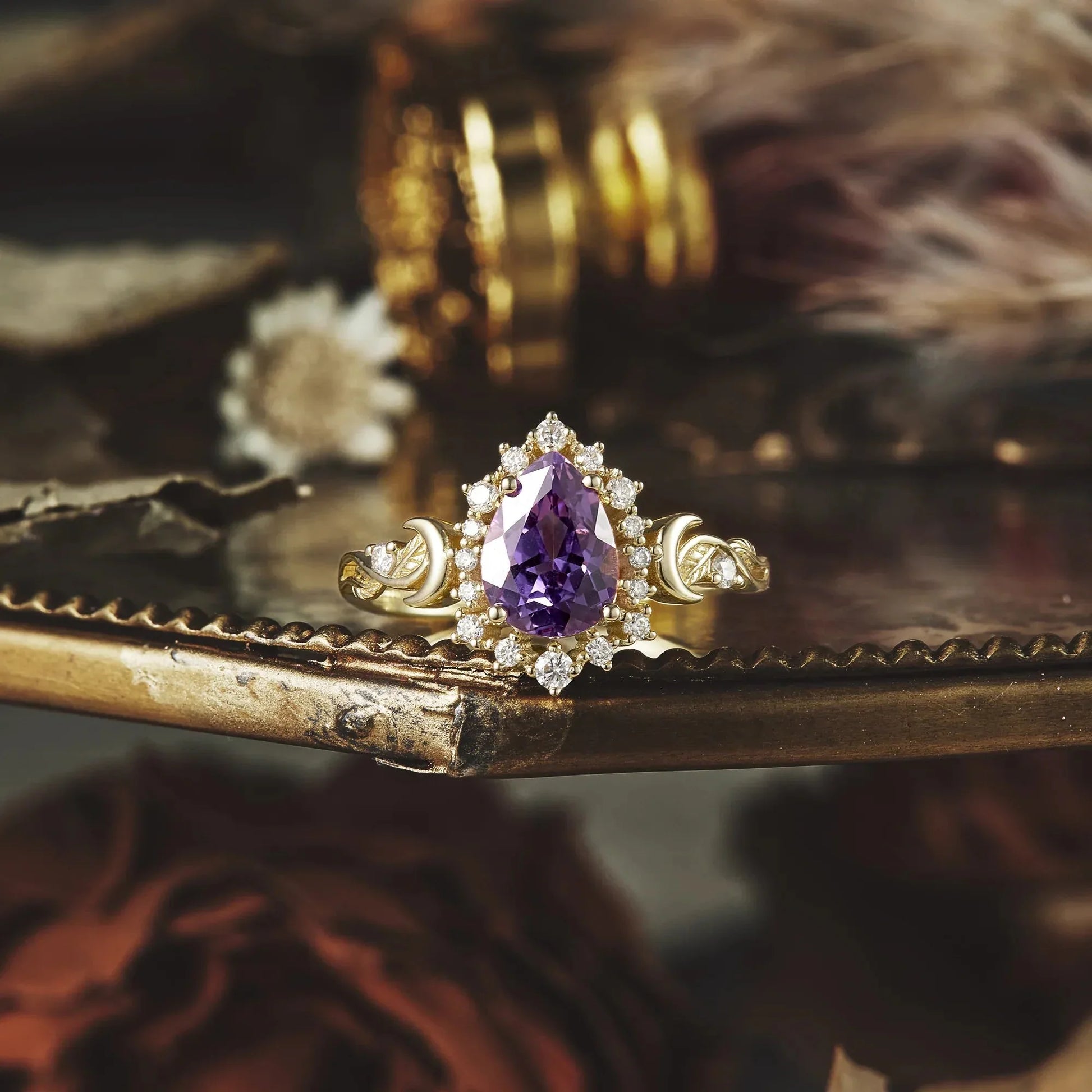 Luna’s Laurel | Purple Sapphire Halo Engagement Ring