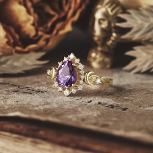 Luna’s Laurel | Purple Sapphire Halo Engagement Ring