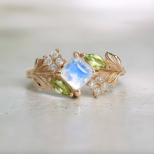 14k Gold Moonstone Engagement Ring, Solid Gold Moonstone Ring