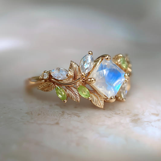 Whispering Grove 14k Gold Princess Cut Moonstone Engagement Ring, Moonstone Ring
