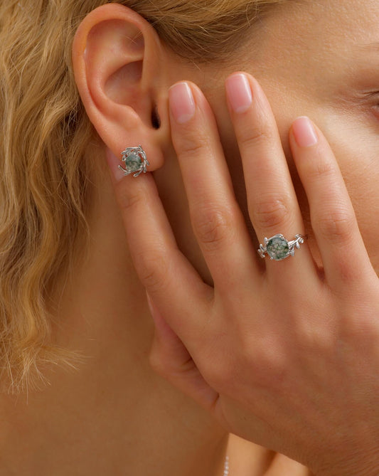 Enchanted Moss Agate Stud Earrings