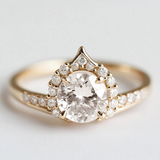 Morning Dew Moissanite Engagement Ring, Half Halo Wedding Band