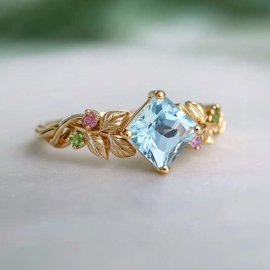 Clear Blue Aquamarine Engagement Ring, Aquamarine Engagement ring