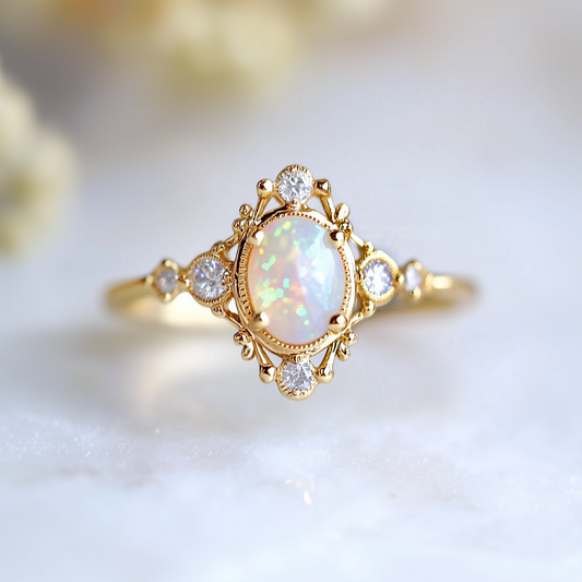 Moonveil Ethiopian Opal Engagement Ring, Opal ring Solid Gold