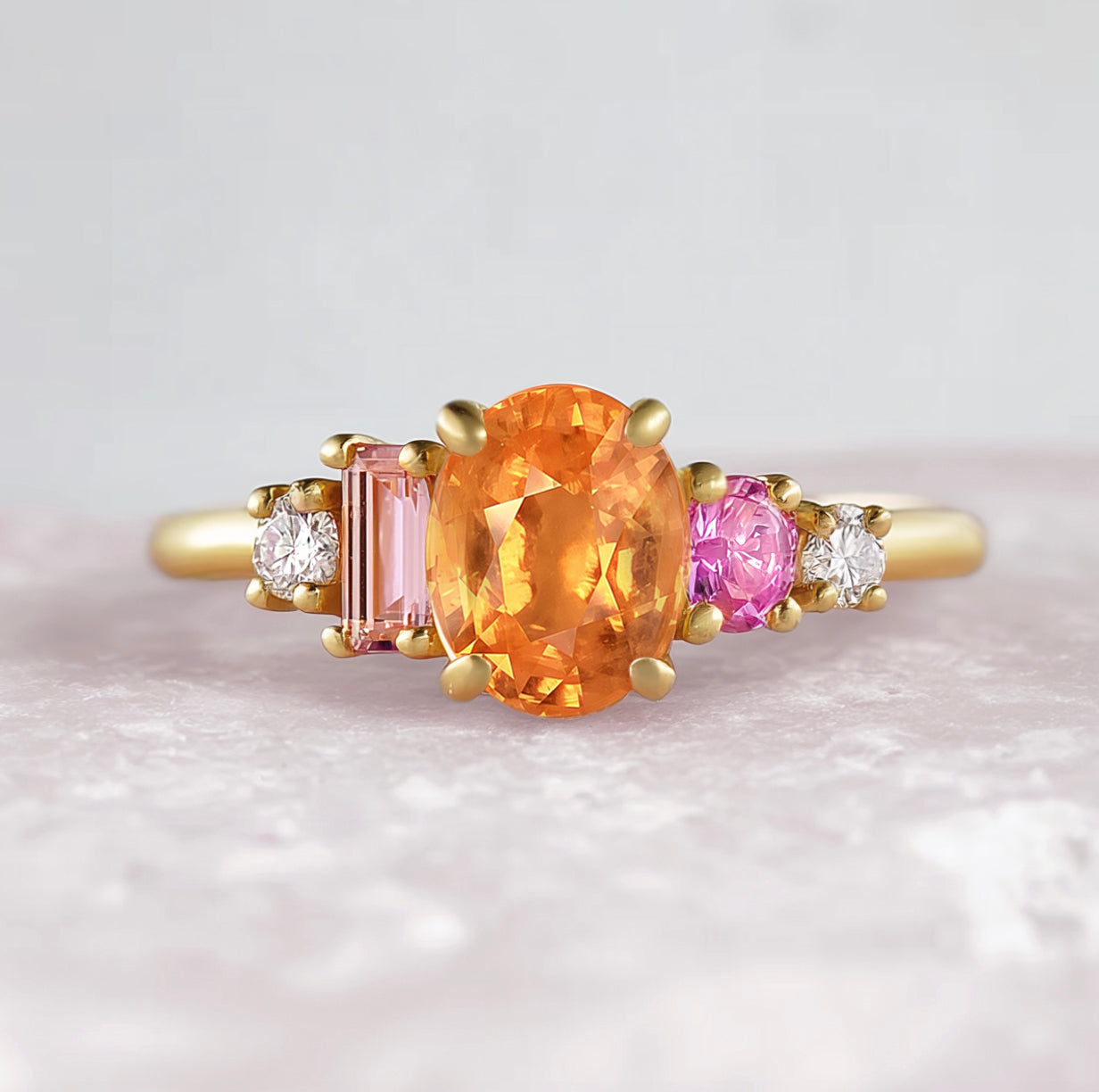 Flora’s Bouquet | Multistone Birthstone Ring – Garnet, Sapphire, Tourmaline & Moissanite