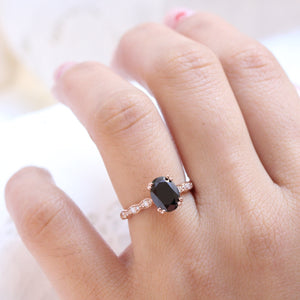 Oval Black Diamond Ring in 14k Rose Gold Grace Solitaire Band, Size 6