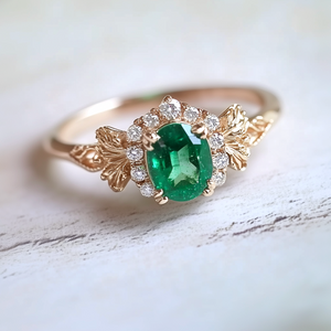 Aeris Emerald Engagement Ring, Solid Gold Emerald Wedding Ring, Real Emerald Jewelry