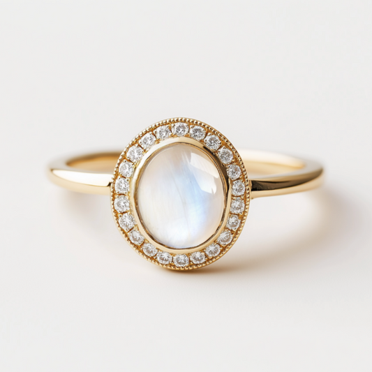 Celia’s Aureole | Classic Moonstone Halo Engagement Ring