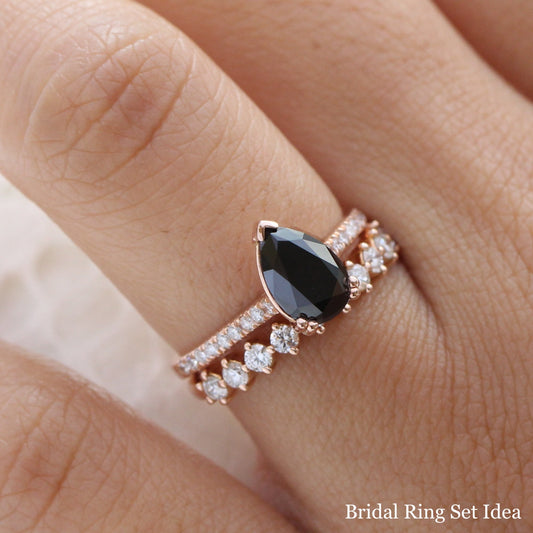 Pear Black Diamond Engagement Ring in Grace Solitaire Pave Band