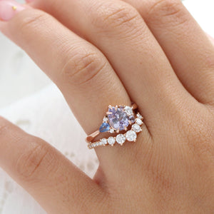 1.92 Ct. Pear Lavender Sapphire Ring in 14k Rose Gold Cluster Diamond Ring, Size 6.5