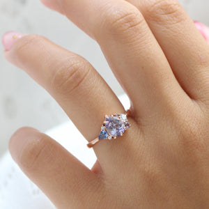 1.92 Ct. Pear Lavender Sapphire Ring in 14k Rose Gold Cluster Diamond Ring, Size 6.5