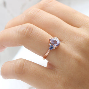 1.92 Ct. Pear Lavender Sapphire Ring in 14k Rose Gold Cluster Diamond Ring, Size 6.5