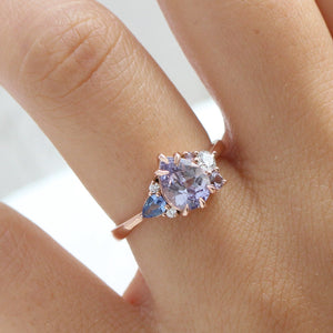 1.92 Ct. Pear Lavender Sapphire Ring in 14k Rose Gold Cluster Diamond Ring, Size 6.5