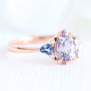 1.92 Ct. Pear Lavender Sapphire Ring in 14k Rose Gold Cluster Diamond Ring, Size 6.5