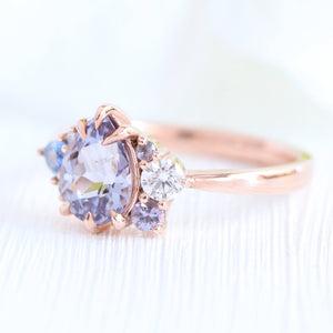 1.92 Ct. Pear Lavender Sapphire Ring in 14k Rose Gold Cluster Diamond Ring, Size 6.5