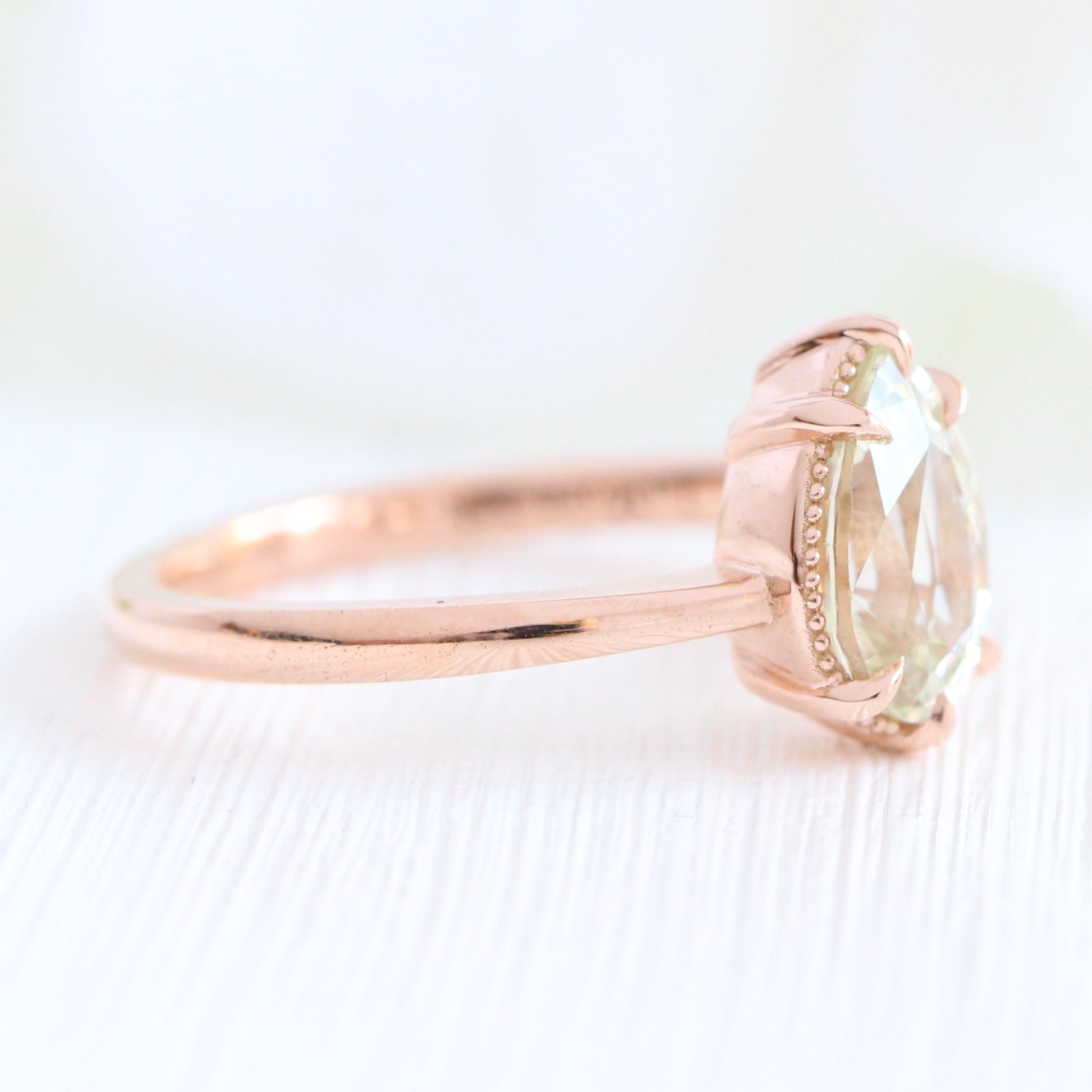 1.80 Ct Pear Sea Foam Green Sapphire Ring in 14k Rose Gold Vintage Solitaire Ring, Size 6.25