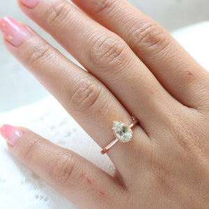 1.80 Ct Pear Sea Foam Green Sapphire Ring in 14k Rose Gold Vintage Solitaire Ring, Size 6.25