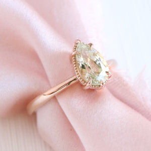 1.80 Ct Pear Sea Foam Green Sapphire Ring in 14k Rose Gold Vintage Solitaire Ring, Size 6.25