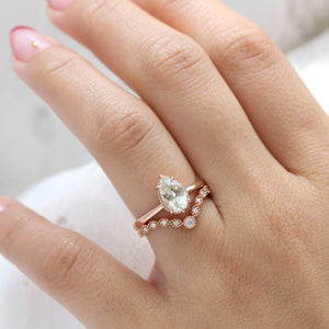 1.80 Ct Pear Sea Foam Green Sapphire Ring in 14k Rose Gold Vintage Solitaire Ring, Size 6.25