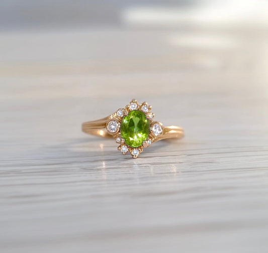 Green Peridot Engagement ring, Peridot Engagement ring