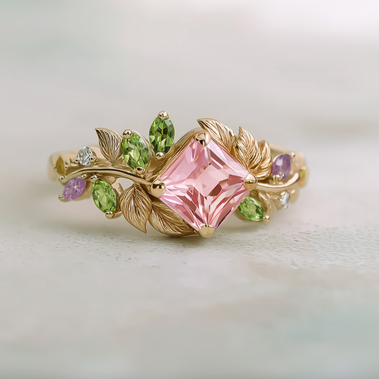 Pink Tourmaline Engagement Ring, Engagement Ring Wedding Ring