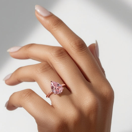 Celina 3CT Pear Cut Pink Solitaire Gemstone Ring