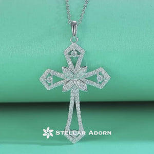 Intricate Full Ice-out Cross Christian Pendant Necklace In Silver Moissanite