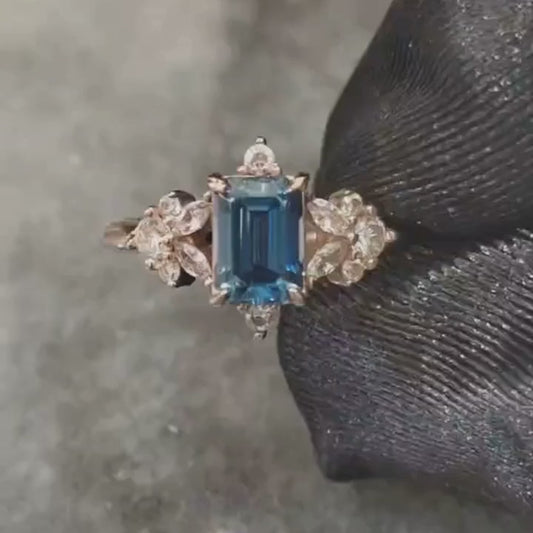 The Rosetta 1CT Emerald Cut Oval Vintage Blue Gemstone Ring