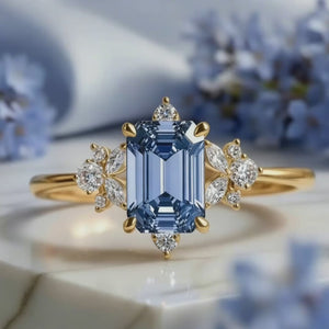 Lyra‘s Sonata | Vintage Emerald Cut Blue Gemstone Ring