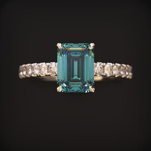 Camellia 3CT Emerald Cut Blue Gemstone Ring