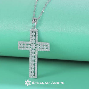 Minimal Cross Pendant Necklace In Silver Moissanite - Unisex