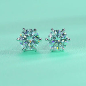 Round 6 Claw Sparkle Silver Moissanite Solitaire Stud Earrings-Unisex