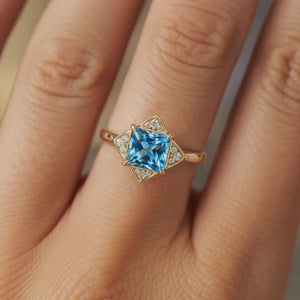 The Caterina 1CT Princess Cut Blue Gemstone Vintage Ring