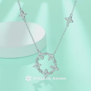 Sparkle Starry Snowflake Station Pendant Necklace In Silver Moissanite
