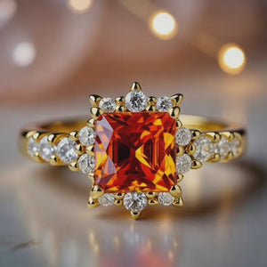Aurora‘s Sundown | Princess Cut Orange Sapphire Ring