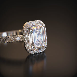 The Rosalind Claire 2CT Emerald Cut Halo Moissanite Ring