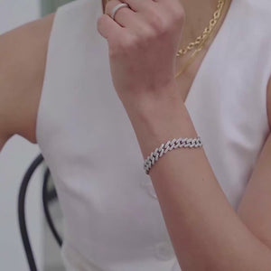 Full Ice-Out Elegant Silver Moissanite Zigzag Cuban Link Bracelet-Unisex