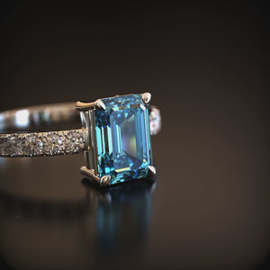 Camellia 3CT Emerald Cut Blue Gemstone Ring