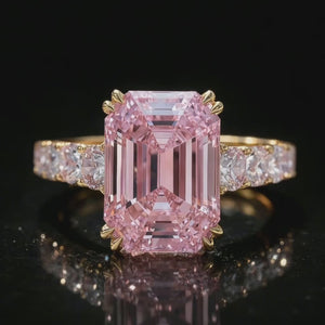 Elena's Oath | 3CT Green Emerald Cut Pink Glasshouse Ring