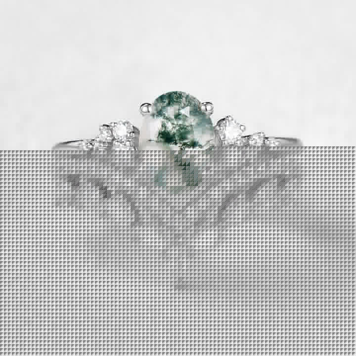 Gorgeous Oval Moss Agate Engagement Ring Set 2pcs