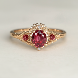 Scarlet Vine Ruby Ring, Vintage Style Ruby Ring, Oval Ruby engagement ring, Ruby Jewelry
