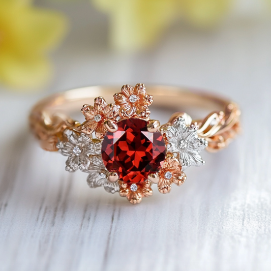 Eve's Garden Velvet Garnet Engagement Ring, Red Garnet ring