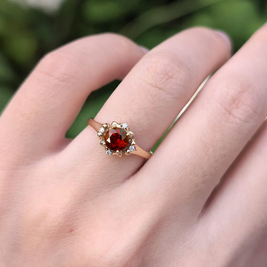 Heart of Fire Garnet Ring, Simple Garnet engagement ring, Garnet Jewelry
